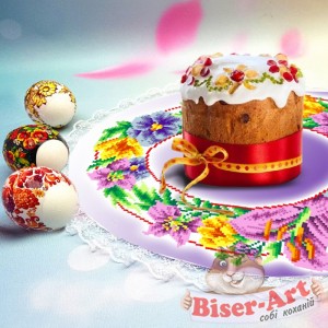 159 Пасхальна серветка з мереживом для вишивки бісером (нитками)